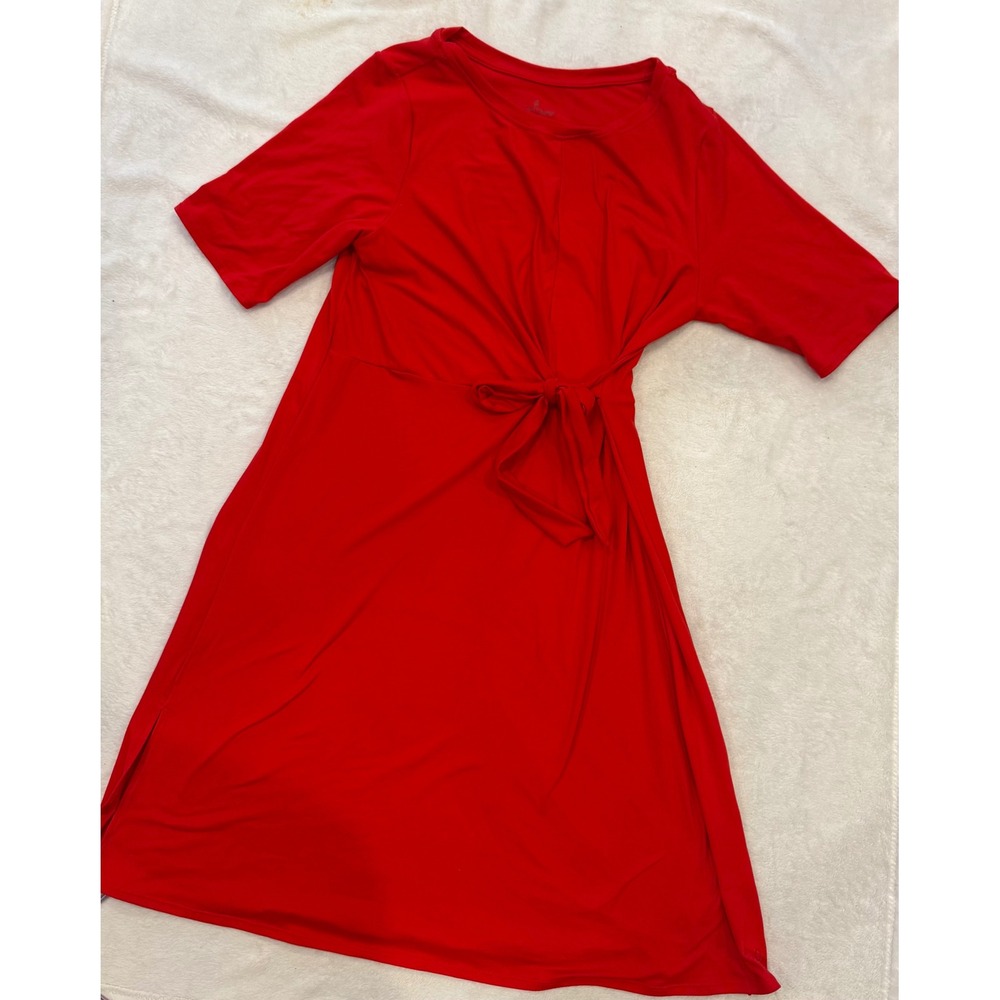 Cuddl Duds Red Short Sleeve Front Tie Knit Dress Petite Large PL